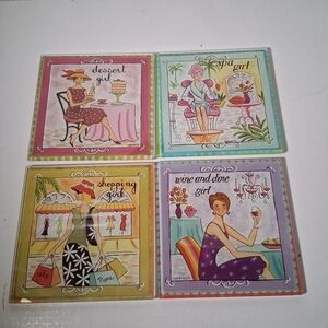 Vintage Style Decorative Coasters Set of 4 Glass